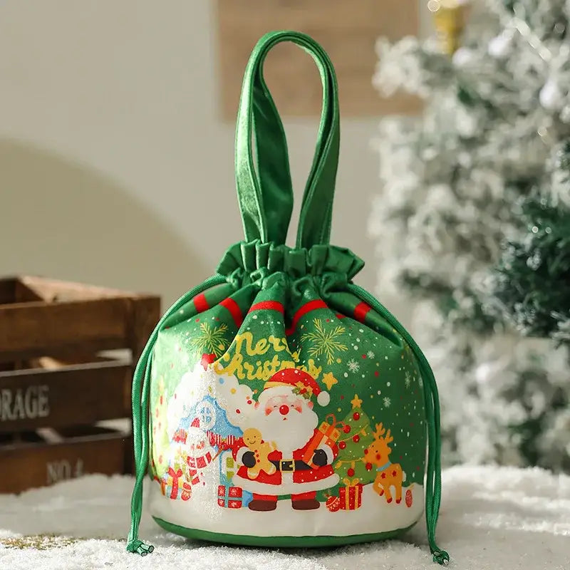 Green santa claus drawstring christmas eve apple bag for bedroom