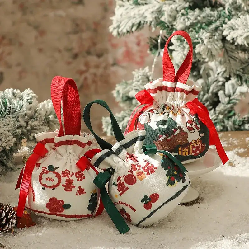 Green santa claus drawstring christmas eve apple bag for bedroom