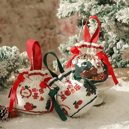 Green santa claus drawstring christmas eve apple bag for bedroom