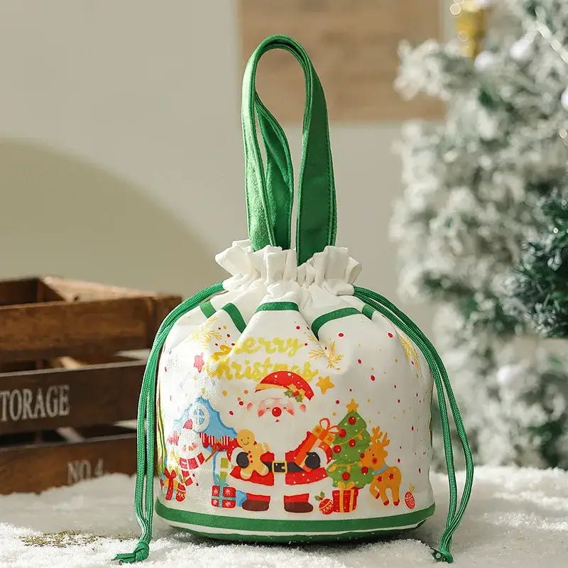 Green santa claus drawstring christmas eve apple bag for bedroom