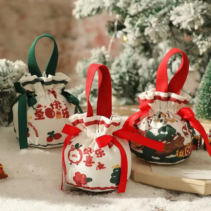 Green santa claus drawstring christmas eve apple bag for bedroom
