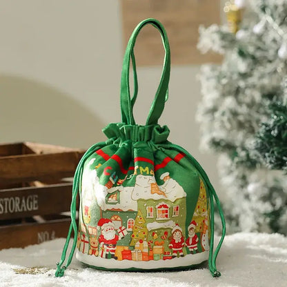 Green santa claus drawstring christmas eve apple bag for bedroom