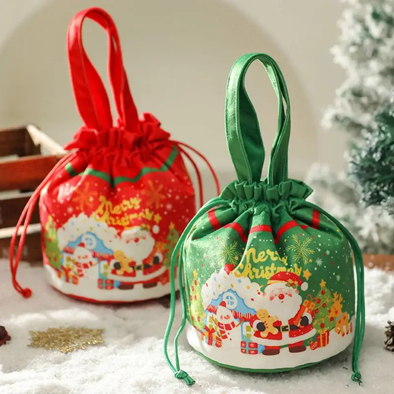 Green santa claus drawstring christmas eve apple bag for bedroom