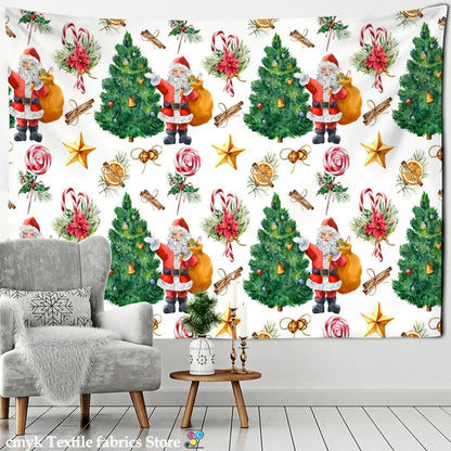 Festive winter village fireplace tapestry wall hanging living room