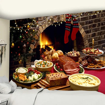 Festive golden christmas tree tapestry wall hanging living room decor