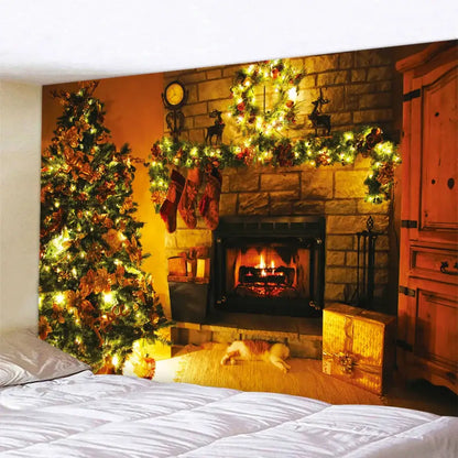 Festive golden christmas tree tapestry wall hanging living room decor