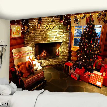 Festive golden christmas tree tapestry wall hanging living room decor