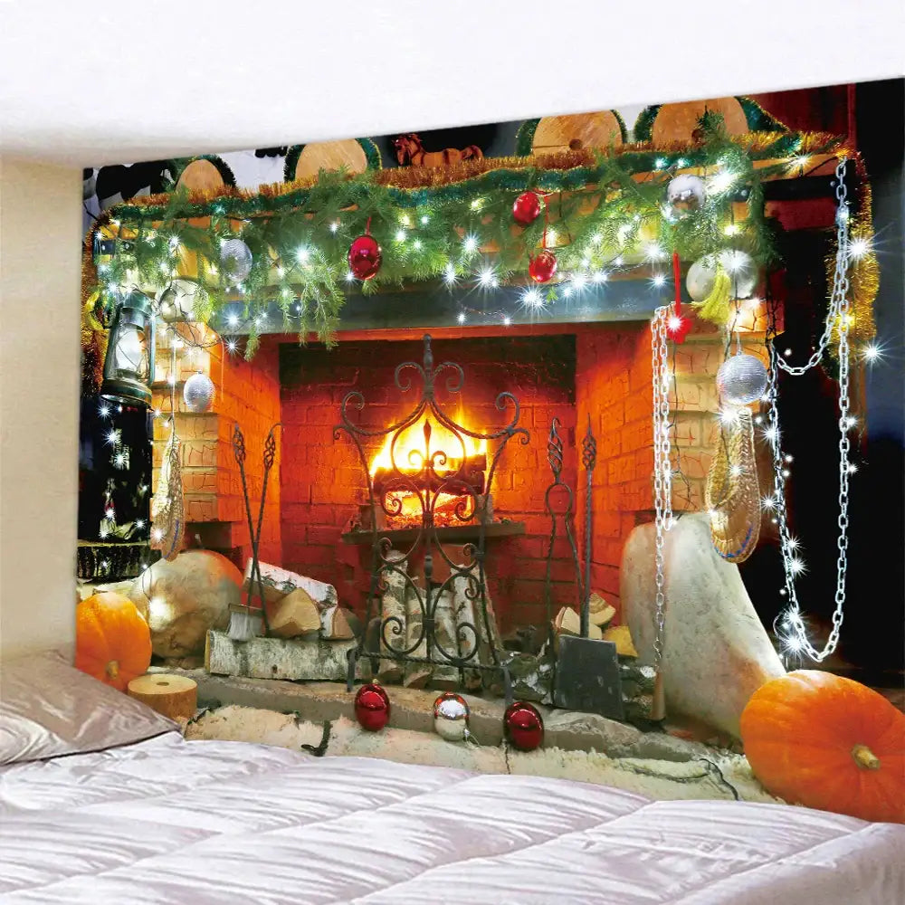 Festive golden christmas tree tapestry wall hanging living room decor