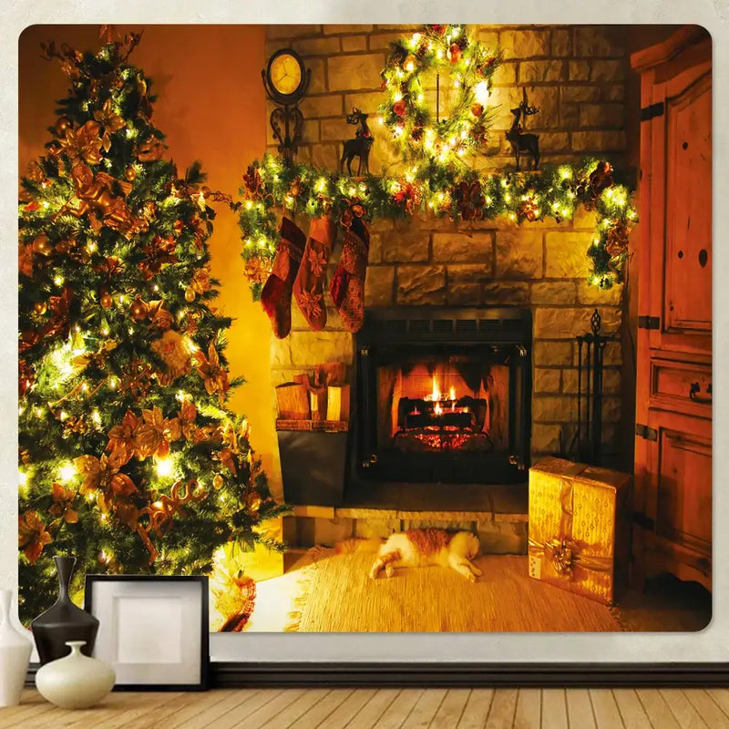 Festive golden christmas tree tapestry wall hanging living room decor