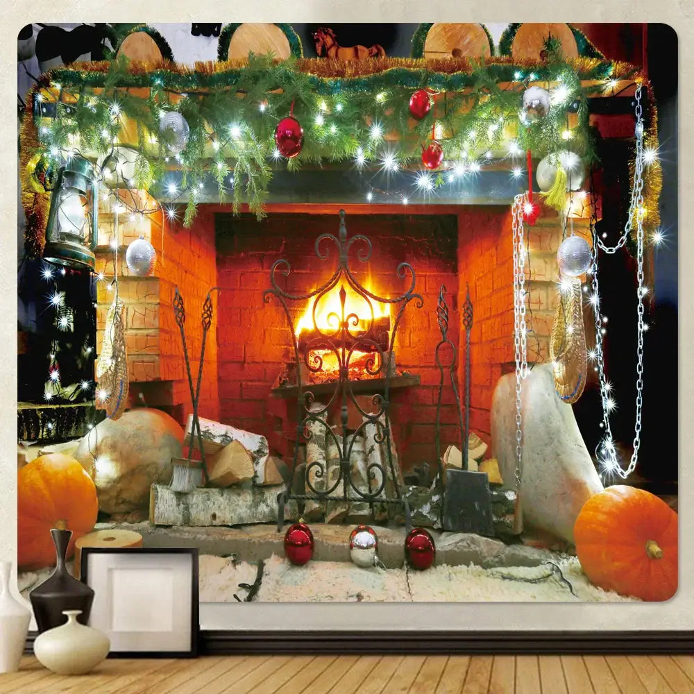 Festive golden christmas tree tapestry wall hanging living room decor
