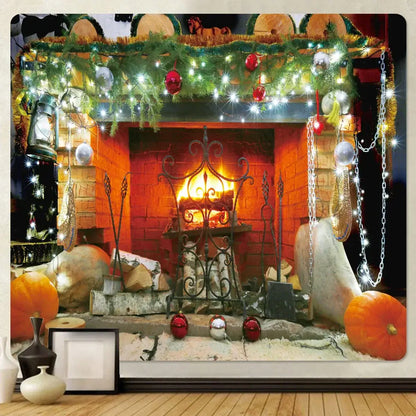 Festive golden christmas tree tapestry wall hanging living room decor