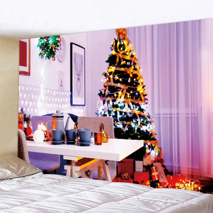 Festive golden christmas tree tapestry wall hanging living room decor