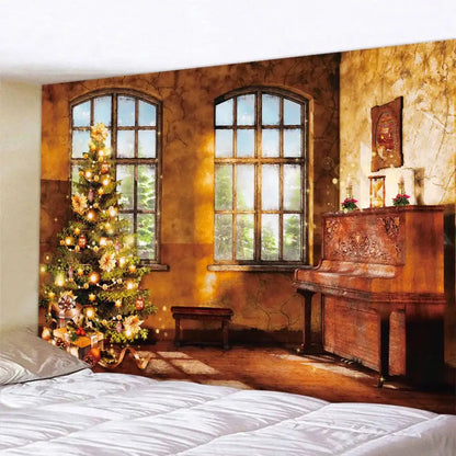 Festive golden christmas tree tapestry wall hanging living room decor