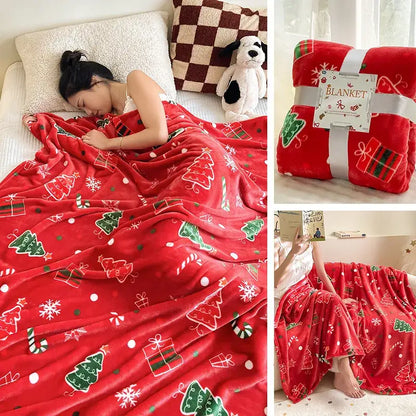 Festive red christmas flannel blanket bedroom soft plush throw