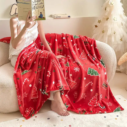 Festive red christmas flannel blanket bedroom soft plush throw