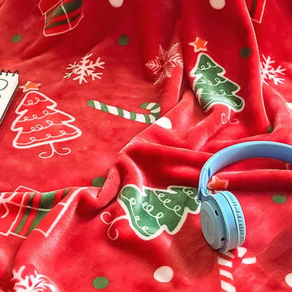 Festive red christmas flannel blanket bedroom soft plush throw