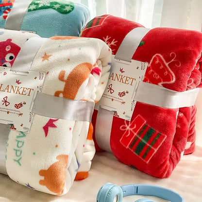 Festive red christmas flannel blanket bedroom soft plush throw
