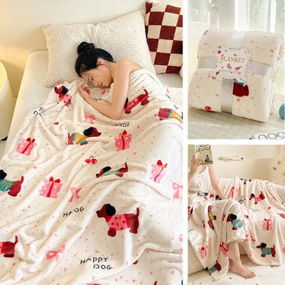Festive red christmas flannel blanket bedroom soft plush throw