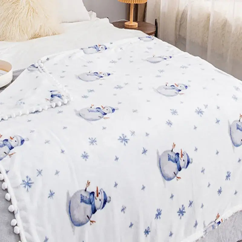 Festive reindeer & star christmas flannel blanket bedroom shawl cushion