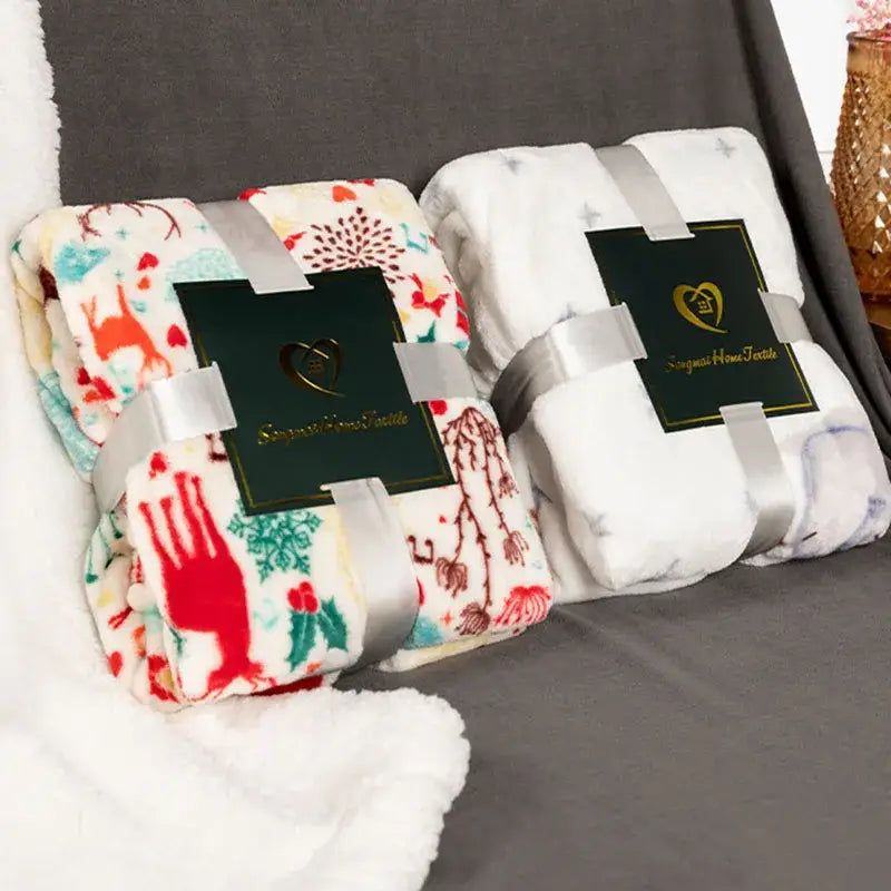 Festive reindeer & star christmas flannel blanket bedroom shawl cushion