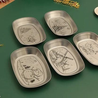 Metallic christmas fruit tray set – dining room holiday plates
