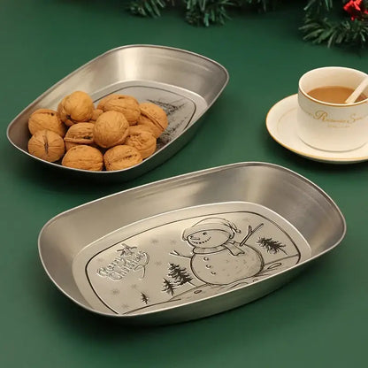 Metallic christmas fruit tray set – dining room holiday plates