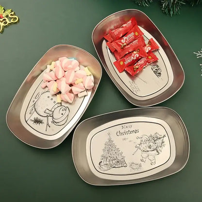 Metallic christmas fruit tray set – dining room holiday plates
