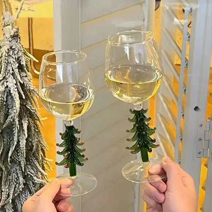 Festive christmas tree green & clear glass goblet set dining room drinkware
