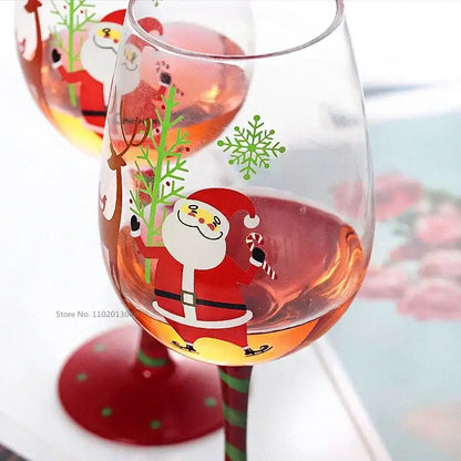 Festive christmas tree green & clear glass goblet set dining room drinkware
