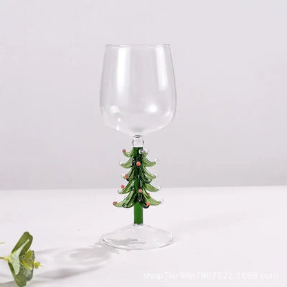 Festive christmas tree green & clear glass goblet set dining room drinkware