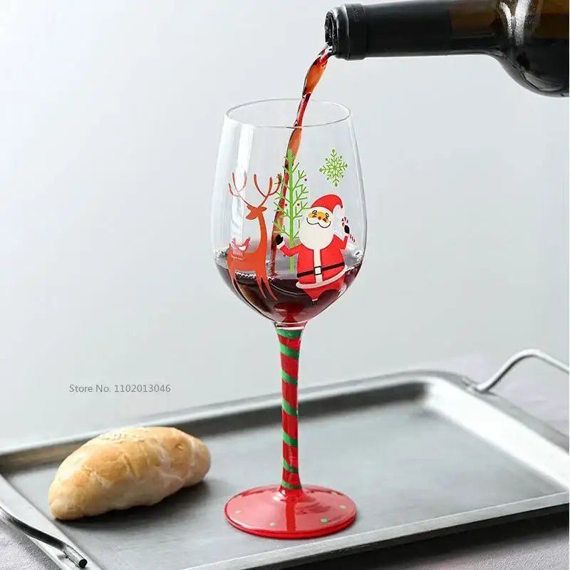Festive christmas tree green & clear glass goblet set dining room drinkware