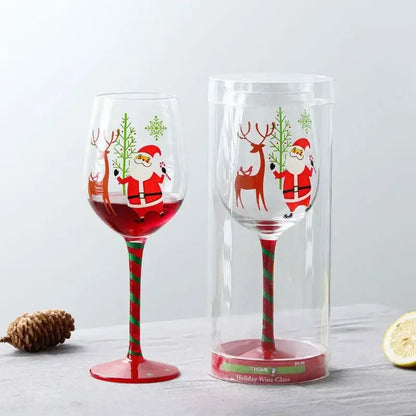 Festive christmas tree green & clear glass goblet set dining room drinkware