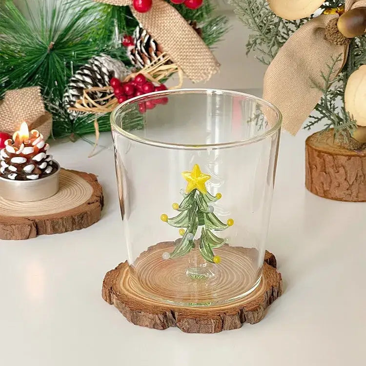 Festive christmas tree green & clear glass goblet set dining room drinkware