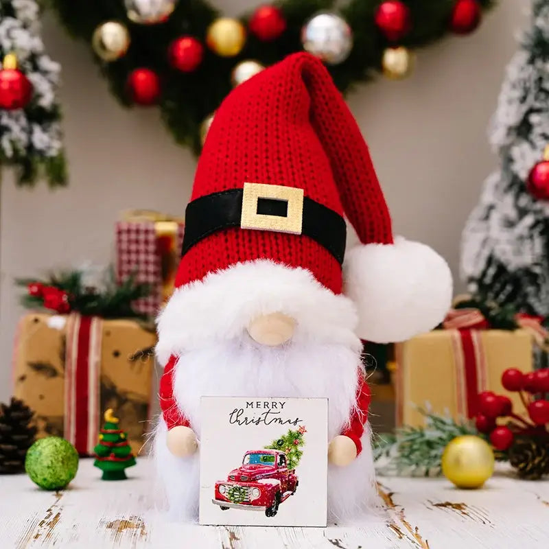 Festive knitted christmas gnome doll set living room holiday decor