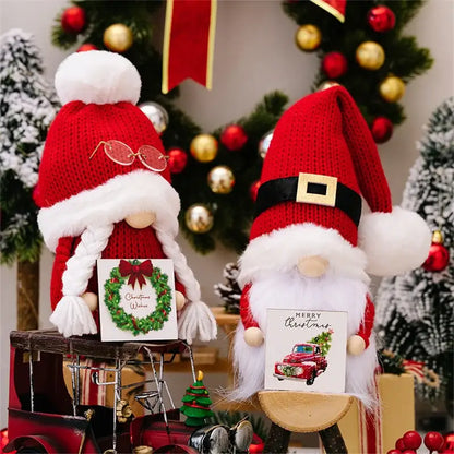 Festive knitted christmas gnome doll set living room holiday decor