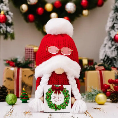 Festive knitted christmas gnome doll set living room holiday decor
