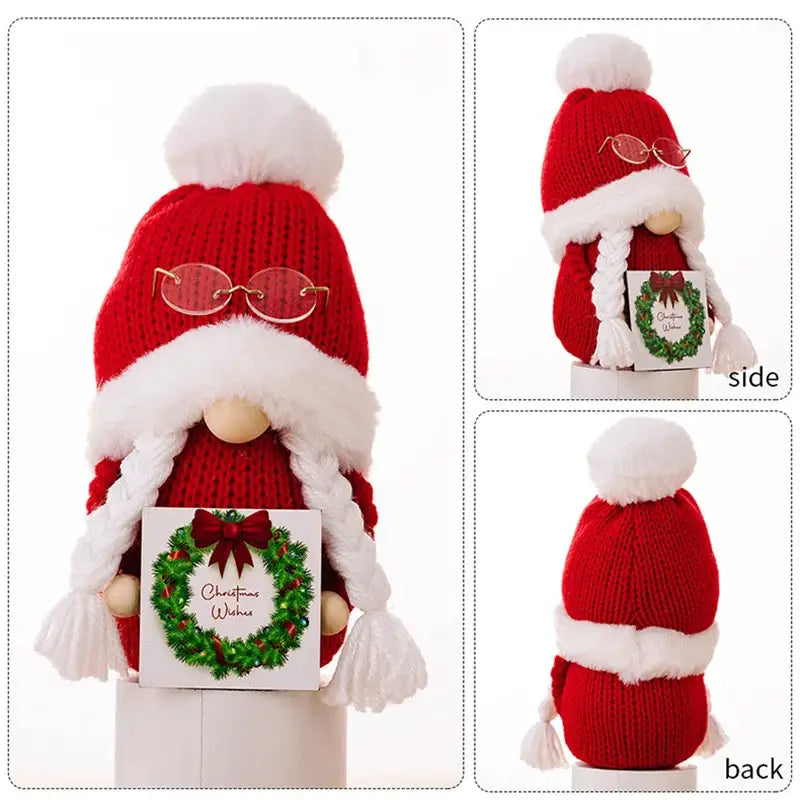 Festive knitted christmas gnome doll set living room holiday decor
