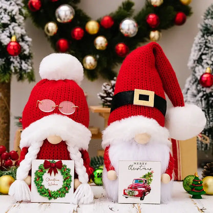 Festive knitted christmas gnome doll set living room holiday decor