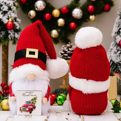 Festive knitted christmas gnome doll set living room holiday decor