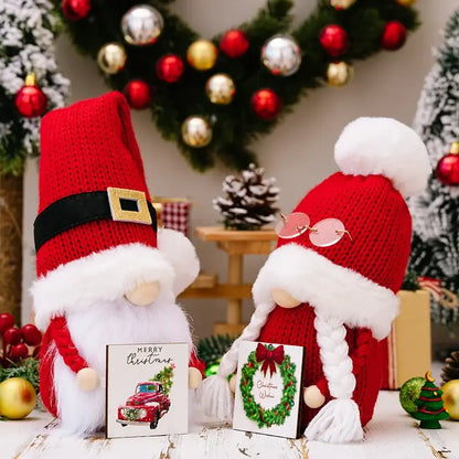 Festive knitted christmas gnome doll set living room holiday decor
