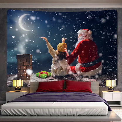 Festive santa sleigh christmas god deer tapestry bedroom wall decor