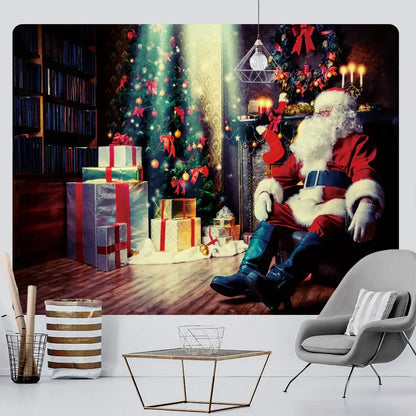 Festive santa sleigh christmas god deer tapestry bedroom wall decor