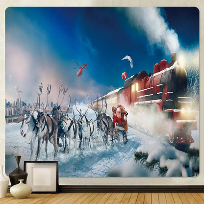 Festive santa sleigh christmas god deer tapestry bedroom wall decor