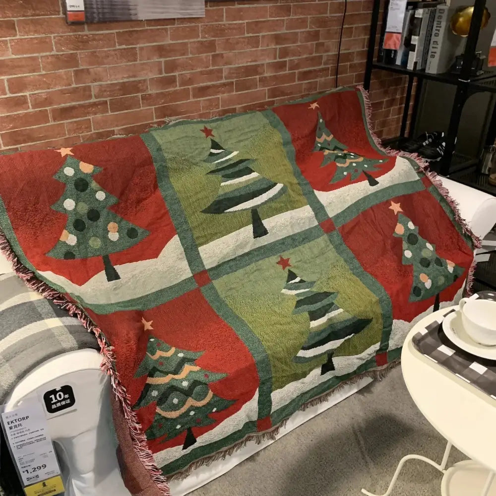 Teal christmas holiday sofa blanket living room poinsettia throw