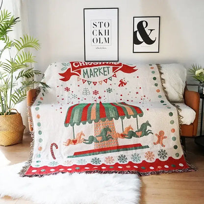 Teal christmas holiday sofa blanket living room poinsettia throw