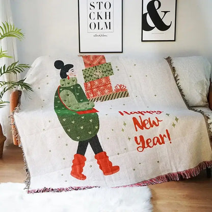 Teal christmas holiday sofa blanket living room poinsettia throw