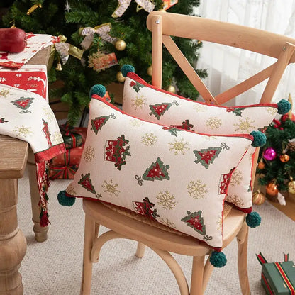 Christmas jacquard tree and snowflake pillow cover – living room decor