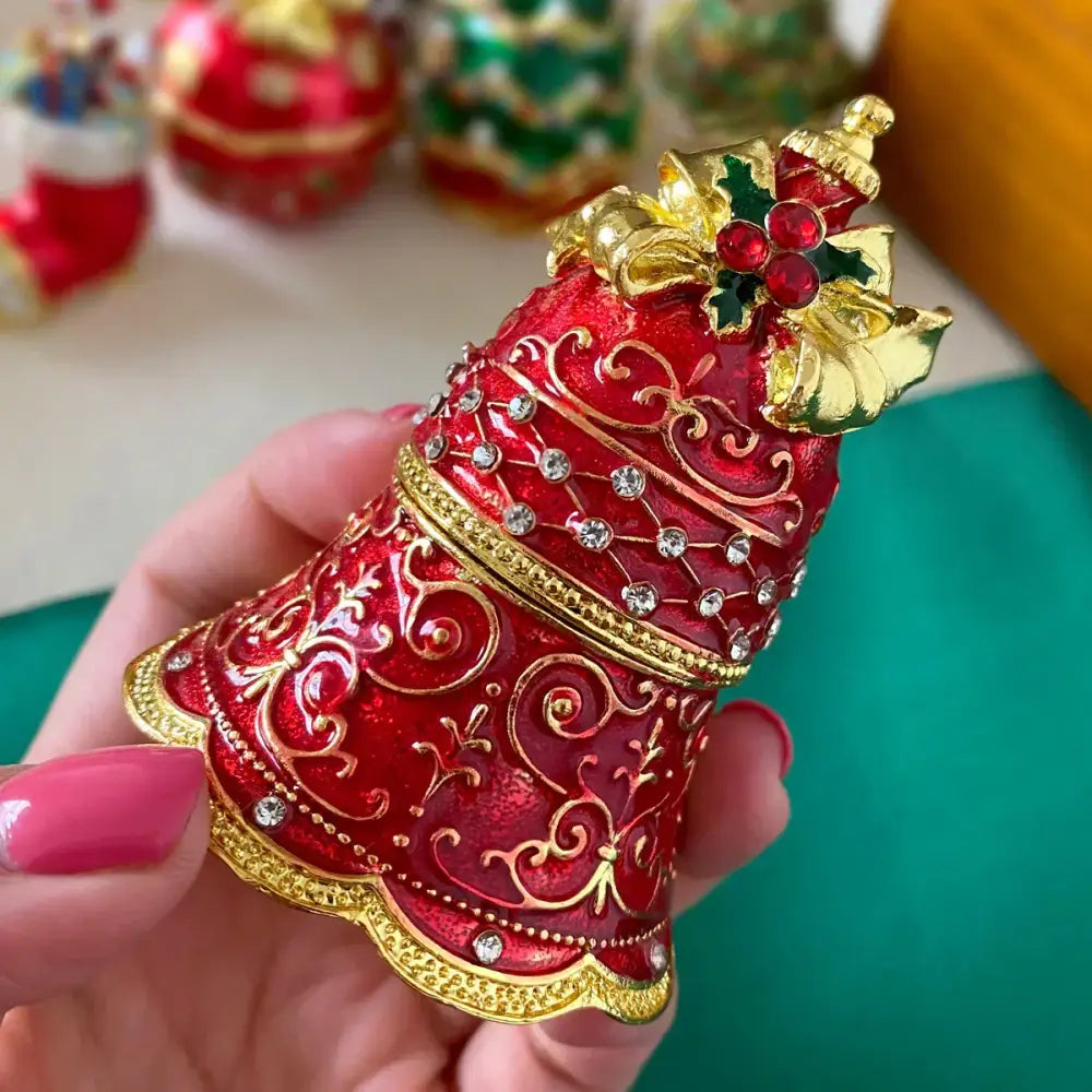 Christmas red & gold bow jewelry trinket box bedroom decor