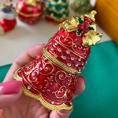Christmas red & gold bow jewelry trinket box bedroom decor