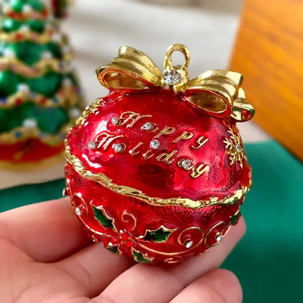 Christmas red & gold bow jewelry trinket box bedroom decor